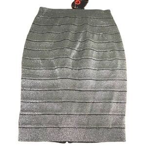 NWT G by Guess Metallic Silver Varina Bandage Skirt Gray Small